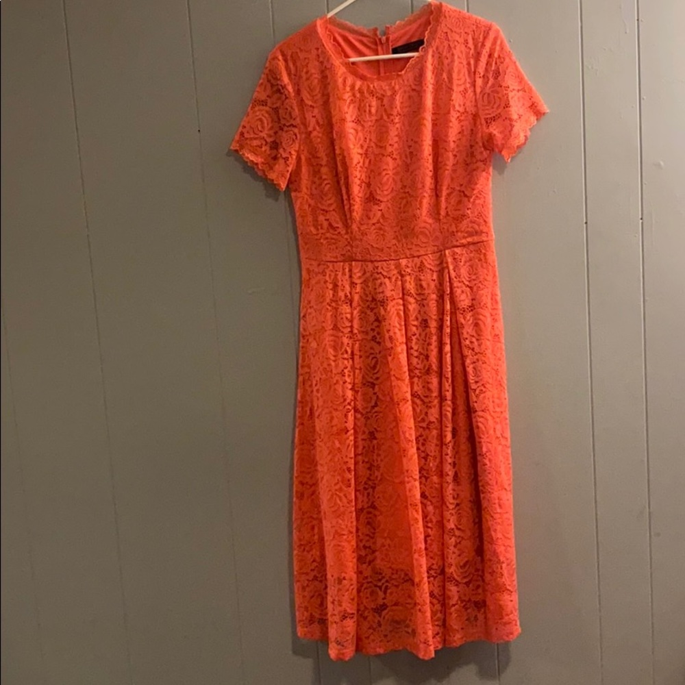Dress Tells Coral Lace Bridesmaid Dress - Size L Elegant Wedding or Formal Dress